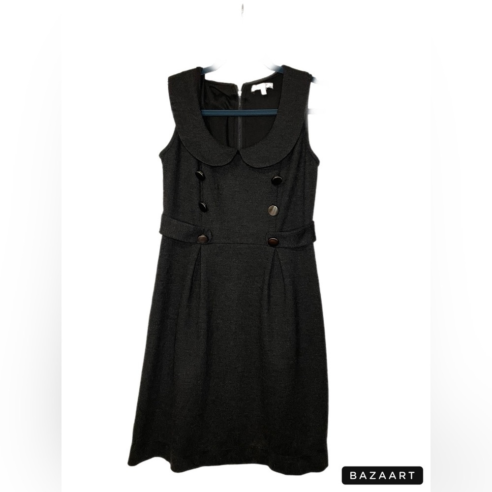 Just Ginger 6 button front pleated skirt sleeveless gray dress poly/rayon SS